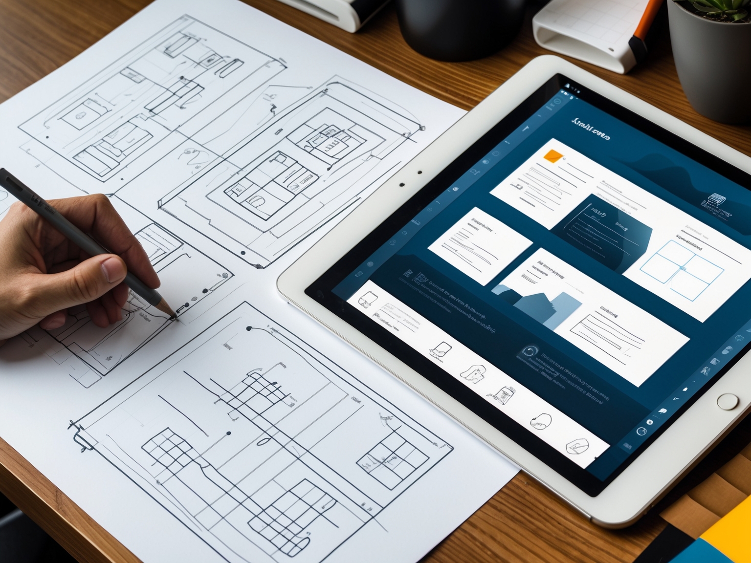 Wireframes and interface designs used in the case study