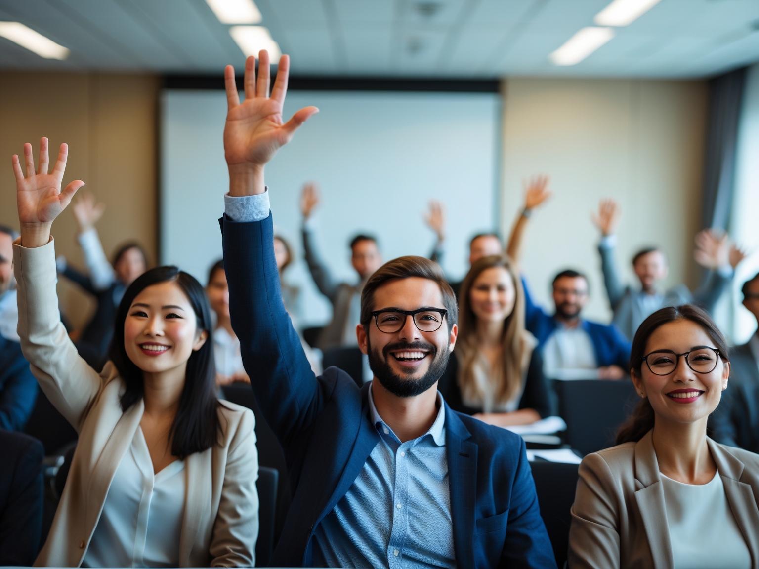 Group of participants in a workshop asking questions